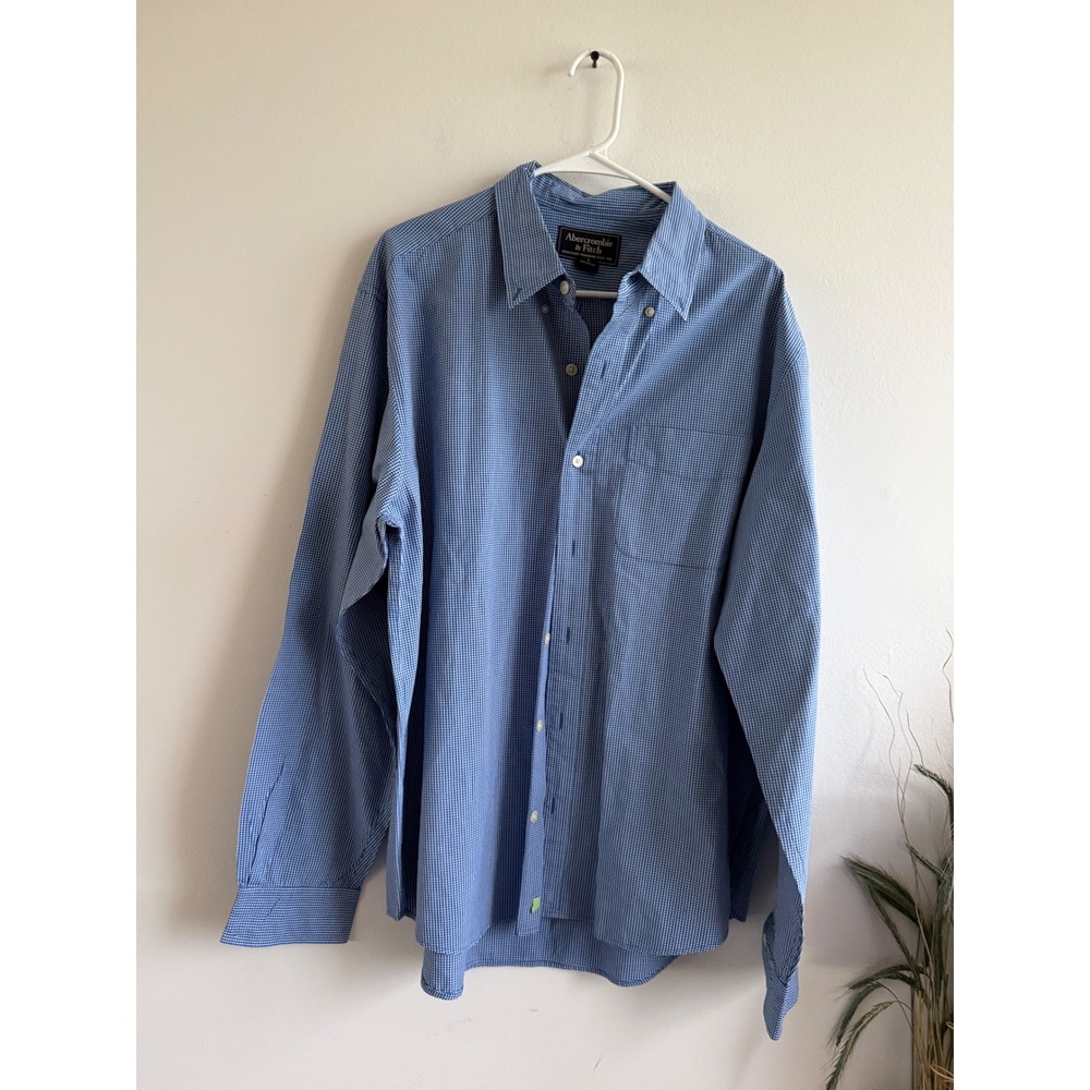 Abercrombie & Fitch Mens Large Blue Gingham Check Cotton Button Down Shirt 3970